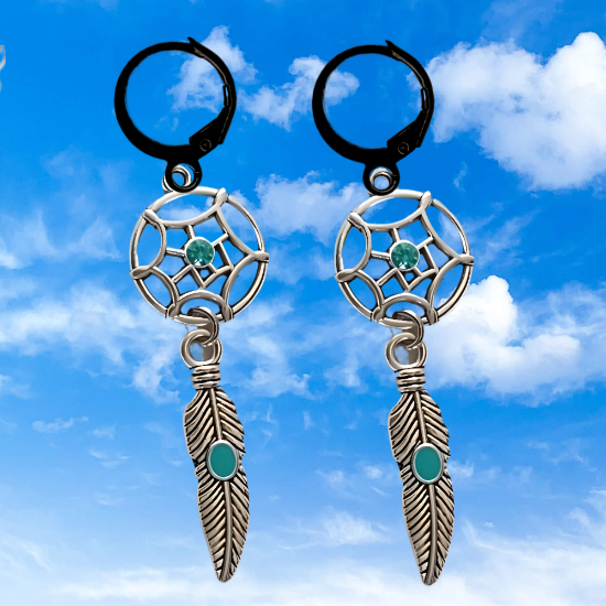 Imagen de + de 10 Modelos y Combinaciones de Colores de 1 Par de Atrapasueños Color Plata  Alta Durabilidad en Arracaditas Color Negro para Escoger x1