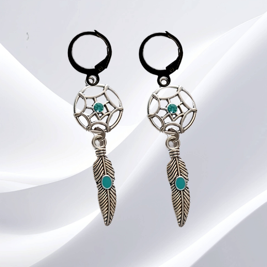 Imagen de + de 10 Modelos y Combinaciones de Colores de 1 Par de Atrapasueños Color Plata  Alta Durabilidad en Arracaditas Color Negro para Escoger x1