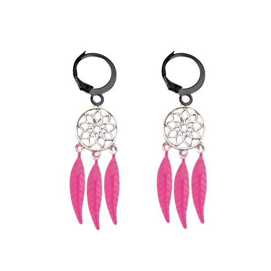 Imagen de + de 10 Modelos y Combinaciones de Colores de 1 Par de Atrapasueños Color Plata  Alta Durabilidad en Arracaditas Color Negro para Escoger x1