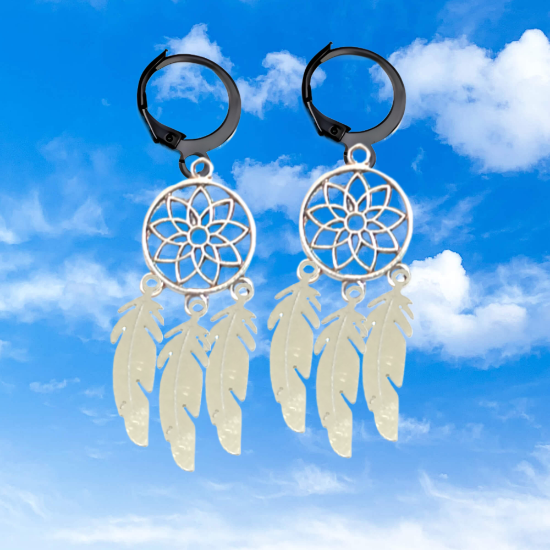 Imagen de + de 10 Modelos y Combinaciones de Colores de 1 Par de Atrapasueños Color Plata  Alta Durabilidad en Arracaditas Color Negro para Escoger x1