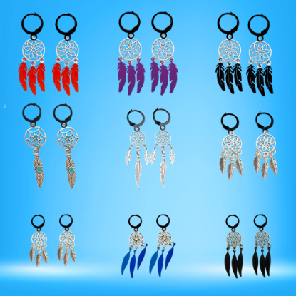 Imagen de + de 10 Modelos y Combinaciones de Colores de 1 Par de Atrapasueños Color Plata  Alta Durabilidad en Arracaditas Color Negro para Escoger x1