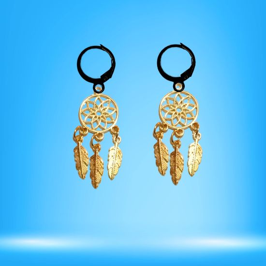 Imagen de + de 10 Modelos y Combinaciones de Colores de 1 Par de Atrapasueños Color Dorado Alta Durabilidad en Arracaditas Color Negro para Escoger x1