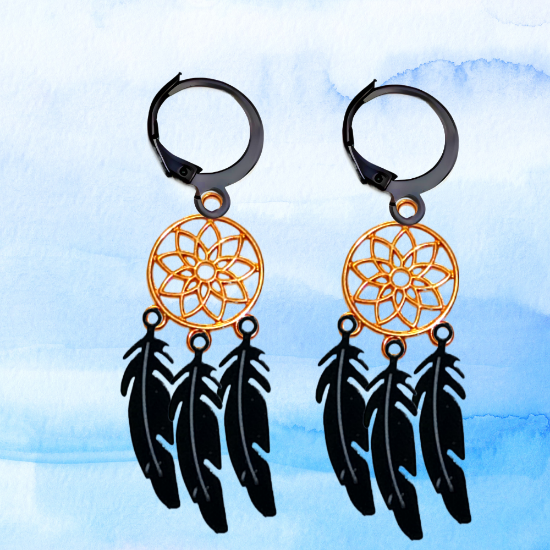 Imagen de + de 10 Modelos y Combinaciones de Colores de 1 Par de Atrapasueños Color Dorado Alta Durabilidad en Arracaditas Color Negro para Escoger x1