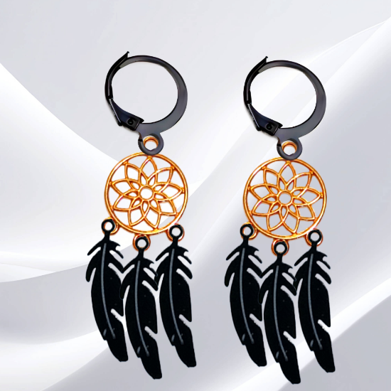 Imagen de + de 10 Modelos y Combinaciones de Colores de 1 Par de Atrapasueños Color Dorado Alta Durabilidad en Arracaditas Color Negro para Escoger x1