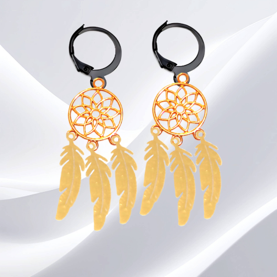 Imagen de + de 10 Modelos y Combinaciones de Colores de 1 Par de Atrapasueños Color Dorado Alta Durabilidad en Arracaditas Color Negro para Escoger x1