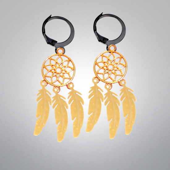 Imagen de + de 10 Modelos y Combinaciones de Colores de 1 Par de Atrapasueños Color Dorado Alta Durabilidad en Arracaditas Color Negro para Escoger x1