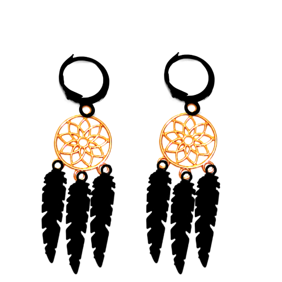 Imagen de + de 10 Modelos y Combinaciones de Colores de 1 Par de Atrapasueños Color Dorado Alta Durabilidad en Arracaditas Color Negro para Escoger x1