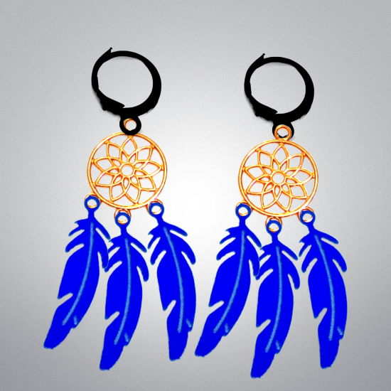 Imagen de + de 10 Modelos y Combinaciones de Colores de 1 Par de Atrapasueños Color Dorado Alta Durabilidad en Arracaditas Color Negro para Escoger x1