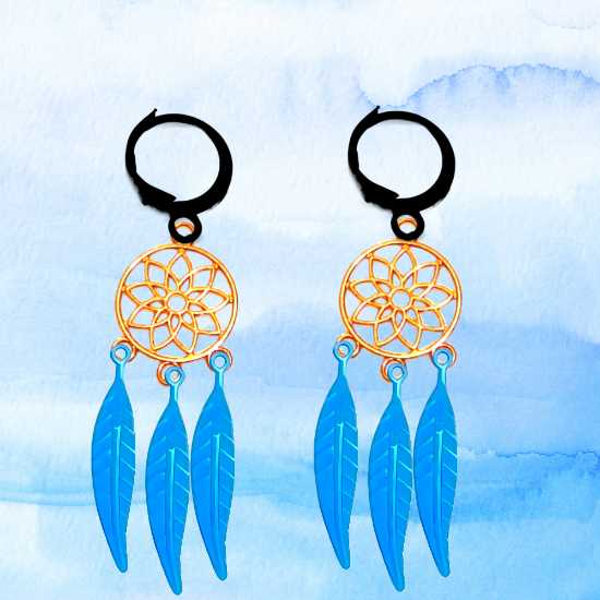 Imagen de + de 10 Modelos y Combinaciones de Colores de 1 Par de Atrapasueños Color Dorado Alta Durabilidad en Arracaditas Color Negro para Escoger x1