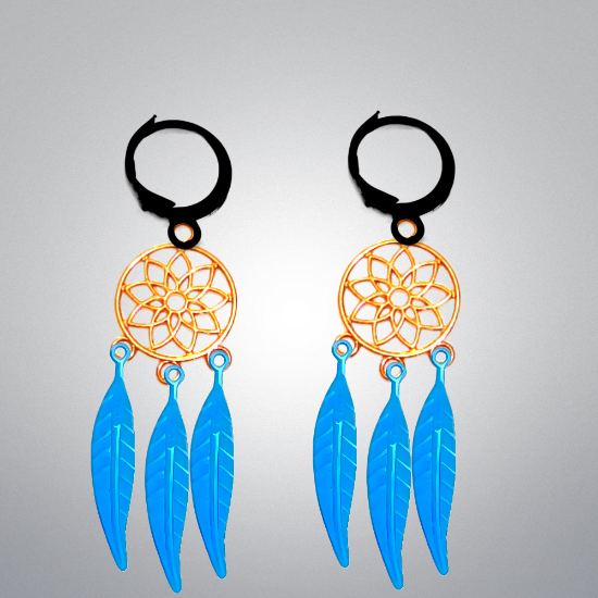 Imagen de + de 10 Modelos y Combinaciones de Colores de 1 Par de Atrapasueños Color Dorado Alta Durabilidad en Arracaditas Color Negro para Escoger x1