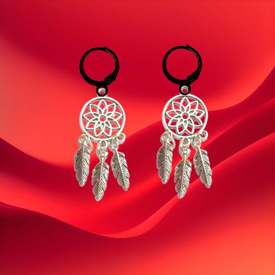 Imagen de 1 Par de Atrapasueños Color Plata  Alta Durabilidad en Arracaditas Negras de Acero Inoxidable para Escoger x1