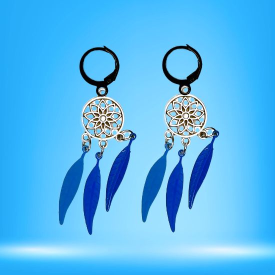 Imagen de 1 Par de Atrapasueños Color Plata  Alta Durabilidad en Arracaditas Negras de Acero Inoxidable para Escoger x1