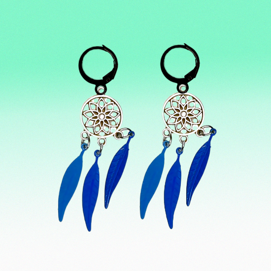 Imagen de 1 Par de Atrapasueños Color Plata  Alta Durabilidad en Arracaditas Negras de Acero Inoxidable para Escoger x1