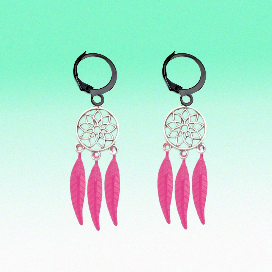 Imagen de 1 Par de Atrapasueños Color Plata  Alta Durabilidad en Arracaditas Negras de Acero Inoxidable para Escoger x1