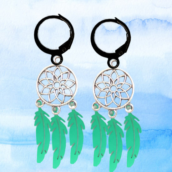 Imagen de 1 Par de Atrapasueños Color Plata  Alta Durabilidad en Arracaditas Negras de Acero Inoxidable para Escoger x1