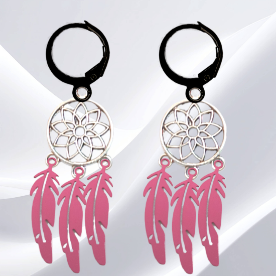 Imagen de 1 Par de Atrapasueños Color Plata  Alta Durabilidad en Arracaditas Negras de Acero Inoxidable para Escoger x1