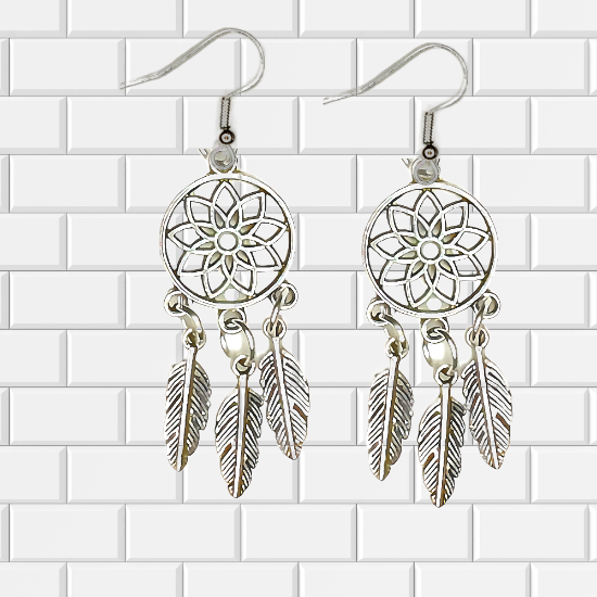 Imagen de 1 Par de Atrapasueños Color Plata Alta Durabilidad en Aretes Acero Inoxidable para Escoger x1