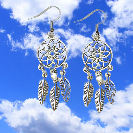 Imagen de 1 Par de Atrapasueños Color Plata Alta Durabilidad en Aretes Acero Inoxidable para Escoger x1