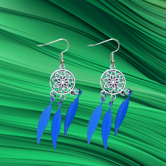 Imagen de 1 Par de Atrapasueños Color Plata Alta Durabilidad en Aretes Acero Inoxidable para Escoger x1