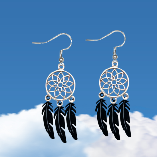 Imagen de 1 Par de Atrapasueños Color Plata Alta Durabilidad en Aretes Acero Inoxidable para Escoger x1