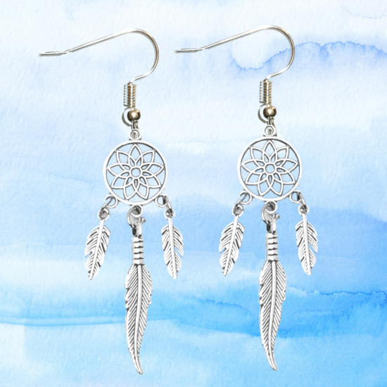 Imagen de 1 Par de Atrapasueños Color Plata Alta Durabilidad en Aretes Acero Inoxidable para Escoger x1