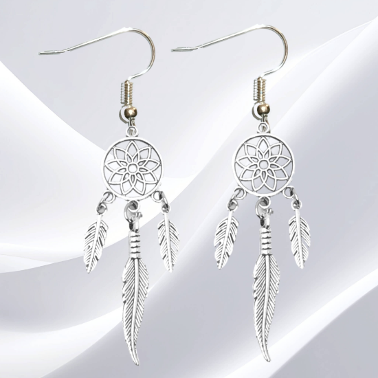 Imagen de 1 Par de Atrapasueños Color Plata Alta Durabilidad en Aretes Acero Inoxidable para Escoger x1