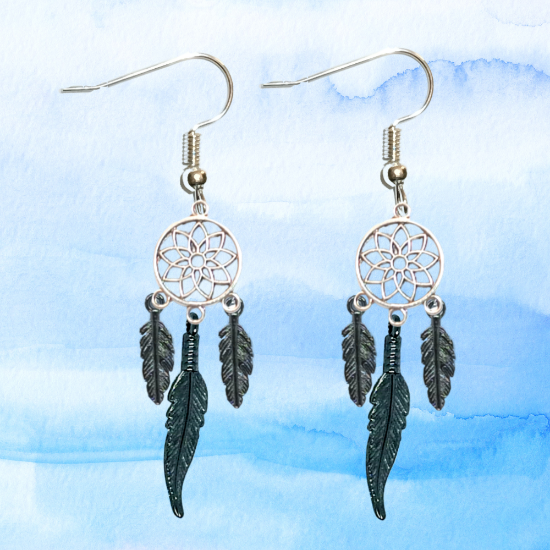 Imagen de 1 Par de Atrapasueños Color Plata Alta Durabilidad en Aretes Acero Inoxidable para Escoger x1