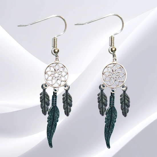 Imagen de 1 Par de Atrapasueños Color Plata Alta Durabilidad en Aretes Acero Inoxidable para Escoger x1