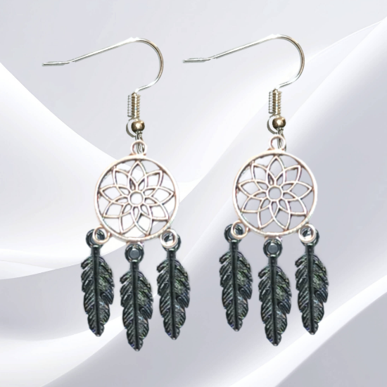 Imagen de 1 Par de Atrapasueños Color Plata Alta Durabilidad en Aretes Acero Inoxidable para Escoger x1