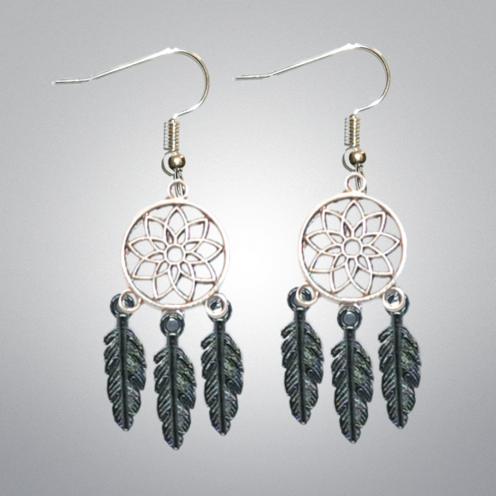 Imagen de 1 Par de Atrapasueños Color Plata Alta Durabilidad en Aretes Acero Inoxidable para Escoger x1