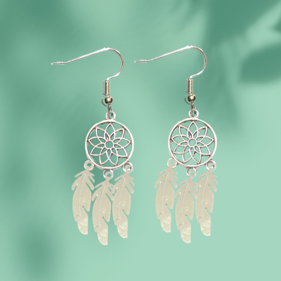 Imagen de 1 Par de Atrapasueños Color Plata Alta Durabilidad en Aretes Acero Inoxidable para Escoger x1