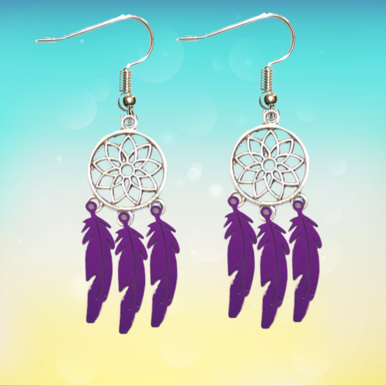 Imagen de 1 Par de Atrapasueños Color Plata Alta Durabilidad en Aretes Acero Inoxidable para Escoger x1