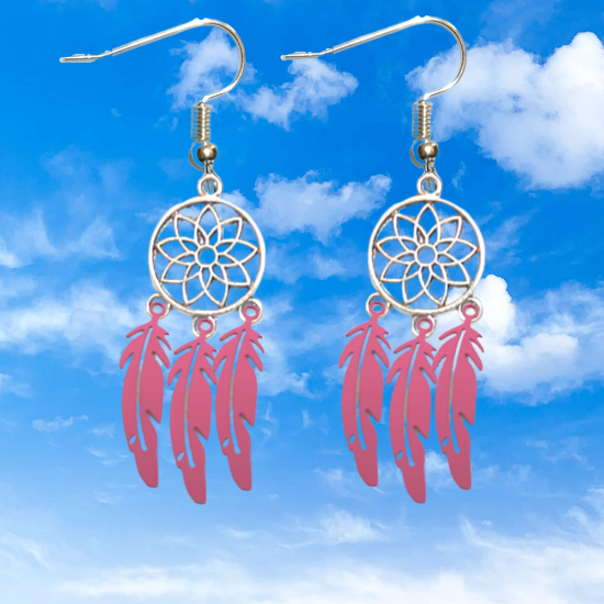 Imagen de 1 Par de Atrapasueños Color Plata Alta Durabilidad en Aretes Acero Inoxidable para Escoger x1