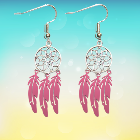 Imagen de 1 Par de Atrapasueños Color Plata Alta Durabilidad en Aretes Acero Inoxidable para Escoger x1