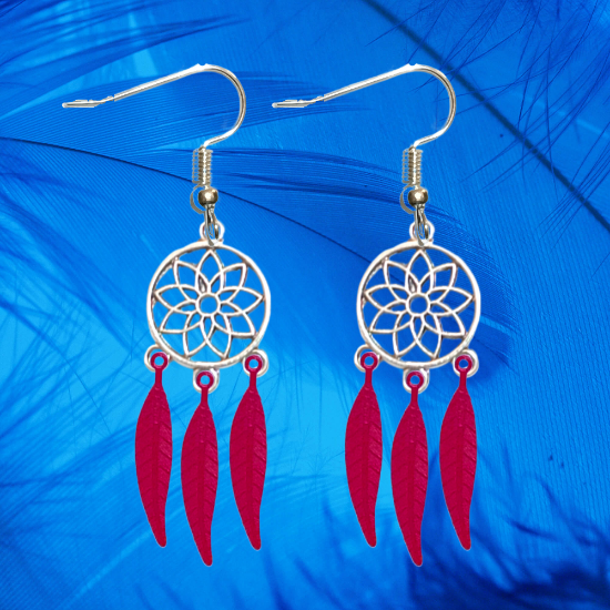 Imagen de 1 Par de Atrapasueños Color Plata Alta Durabilidad en Aretes Acero Inoxidable para Escoger x1