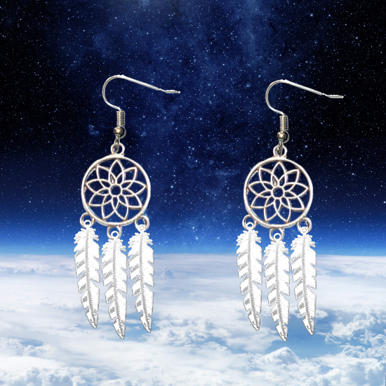 Imagen de 1 Par de Atrapasueños Color Plata Alta Durabilidad en Aretes Acero Inoxidable para Escoger x1