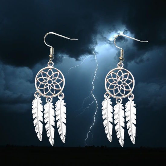 Imagen de 1 Par de Atrapasueños Color Plata Alta Durabilidad en Aretes Acero Inoxidable para Escoger x1