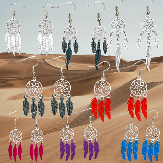 Imagen de 1 Par de Atrapasueños Color Plata Alta Durabilidad en Aretes Acero Inoxidable para Escoger x1