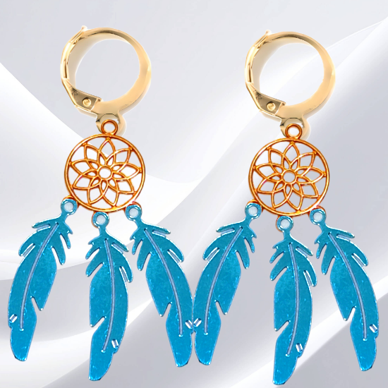 Imagen de 1 Par de Atrapasueños Color Dorado Alta Durabilidad en Arracaditas Color Dorado para Escoger CUPF&=X1**