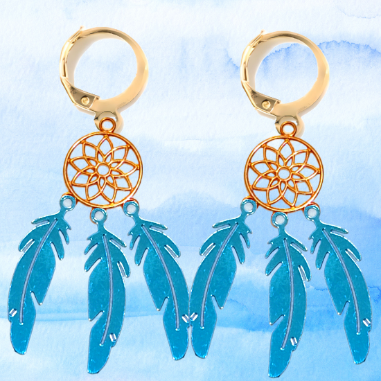 Imagen de 1 Par de Atrapasueños Color Dorado Alta Durabilidad en Arracaditas Color Dorado para Escoger CUPF&=X1**