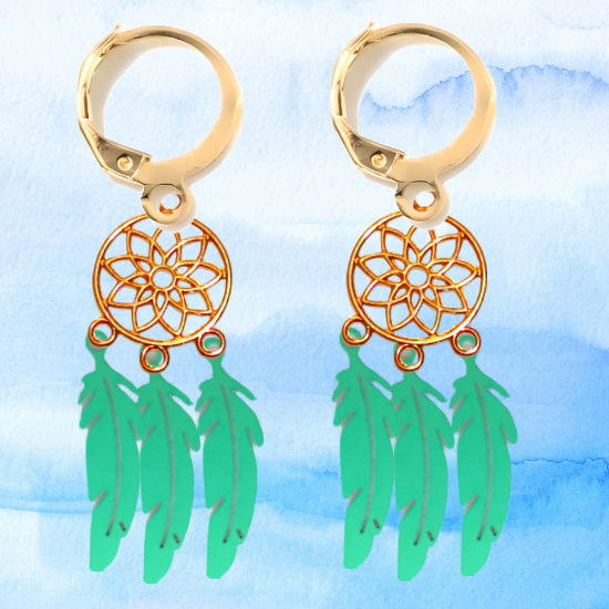 Imagen de 1 Par de Atrapasueños Color Dorado Alta Durabilidad en Arracaditas Color Dorado para Escoger CUPF&=X1**