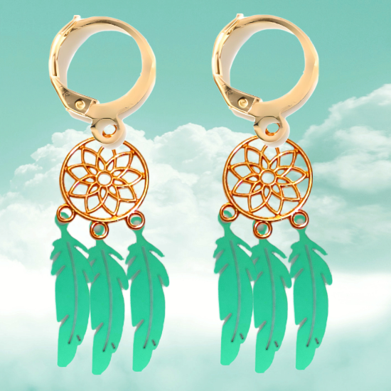 Imagen de 1 Par de Atrapasueños Color Dorado Alta Durabilidad en Arracaditas Color Dorado para Escoger CUPF&=X1**