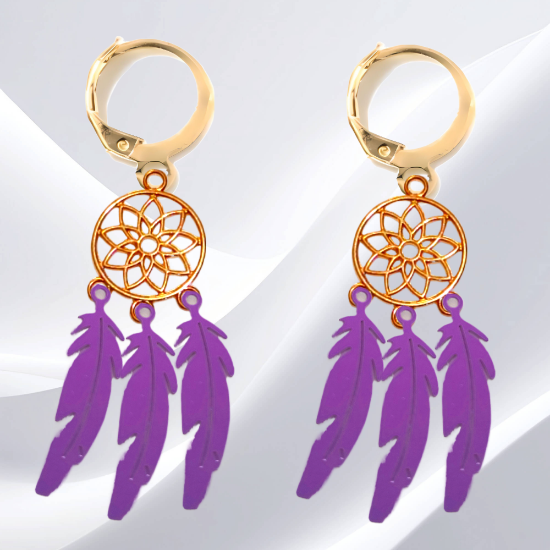 Imagen de 1 Par de Atrapasueños Color Dorado Alta Durabilidad en Arracaditas Color Dorado para Escoger CUPF&=X1**