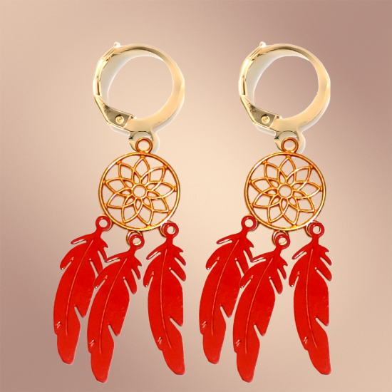 Imagen de 1 Par de Atrapasueños Color Dorado Alta Durabilidad en Arracaditas Color Dorado para Escoger CUPF&=X1**