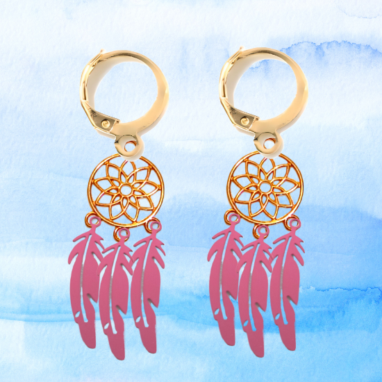 Imagen de 1 Par de Atrapasueños Color Dorado Alta Durabilidad en Arracaditas Color Dorado para Escoger CUPF&=X1**