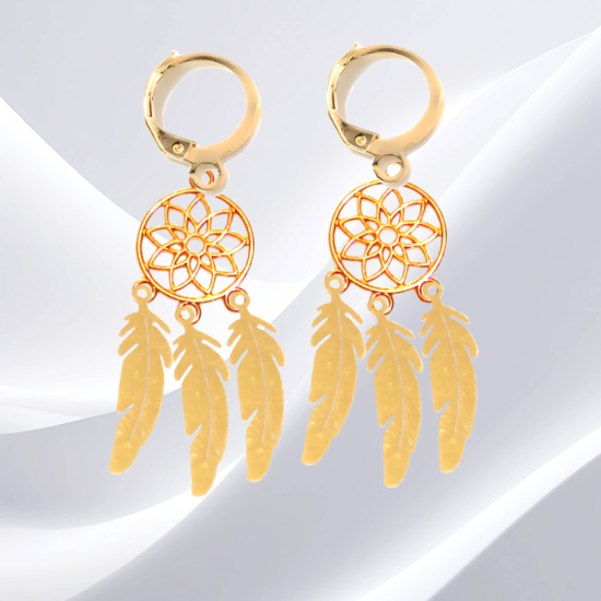 Imagen de 1 Par de Atrapasueños Color Dorado Alta Durabilidad en Arracaditas Color Dorado para Escoger CUPF&=X1**