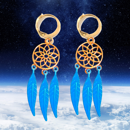 Imagen de 1 Par de Atrapasueños Color Dorado Alta Durabilidad en Arracaditas Color Dorado para Escoger CUPF&=X1**