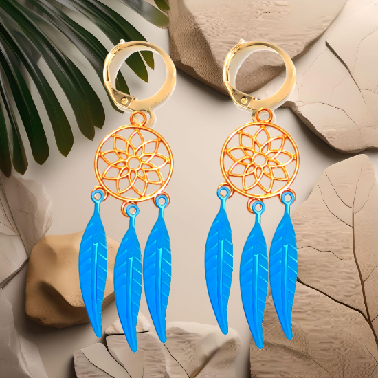 Imagen de 1 Par de Atrapasueños Color Dorado Alta Durabilidad en Arracaditas Color Dorado para Escoger CUPF&=X1**