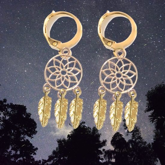 Imagen de 1 Par de Atrapasueños Color Dorado Alta Durabilidad en Arracaditas Color Dorado para Escoger CUPF&=X1**