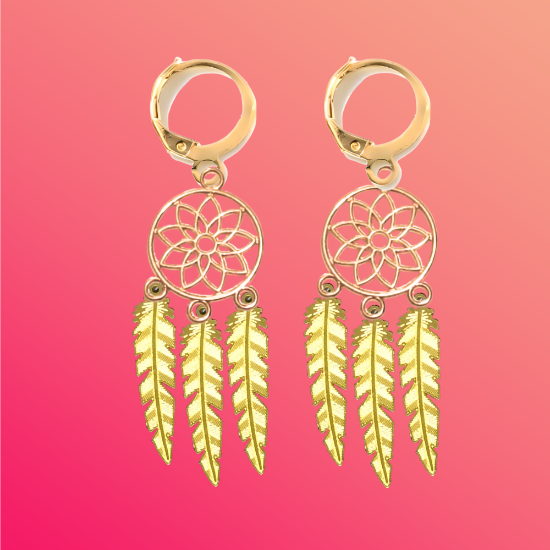 Imagen de 1 Par de Atrapasueños Color Dorado Alta Durabilidad en Arracaditas Color Dorado para Escoger CUPF&=X1**